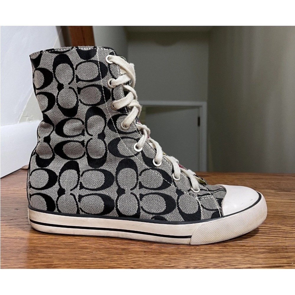 Coach Bonney Signature Canvas High Top Sneakers, black w/ multicolored, size 8